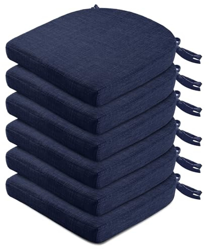 Wellsin Chair Cushions for Dining Chairs 6 Pack - Kitchen Chair Cushions with Ties and Non-Slip Backing - Dining Chair Pads 16X16X2, Navy