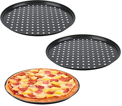 MANCHAP 3 PCS 12 Inch/32cm Pizza Tray, Non-Stick Pizza Pans with Holes, Round Pizza Crisper Pan Perforated Oven Tray for Baking
