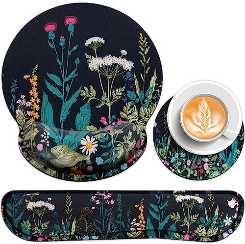 Mouse Mat Set,3-in-1 Mouse Pad Wrist Support+Keyboard Wrist Rest+Cup Pad | Acezeek Keyboard Mat with Anti-Skid,Ergonomic Mousepad Pain Relief,Memory Foam Keyboard Wrist Support for Games office Home