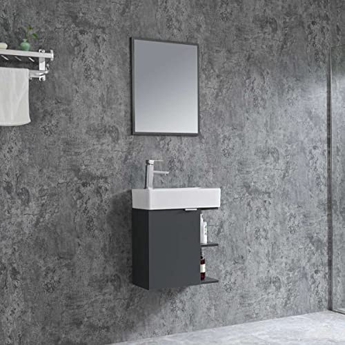 Home36 Bademöbel Set Spring - Inklusive Waschbecken und Spiegel - 50 x 60 x 24 cm, Badmöbel Set, Waschbecken mit Unterschrank, Keramik Waschtisch, Badezimmerschrank, Badschrank Set (3. Grau)