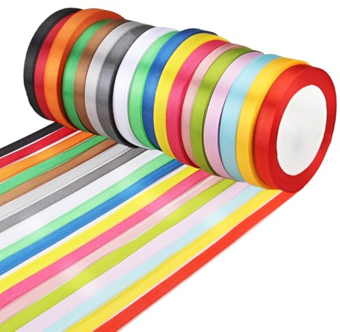 RYAN 18 Farben Seidenband 10 mm x 22 m Geschenkband Set Satinband Schleifenband Hochzeit Geschenkband Stoffband Dekoband für Heimwerkerkunst Geschenk Verpackung Schleifen Weihnachtsbänder
