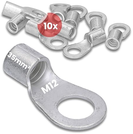 Kalitec 10x Quetschkabelschuh 35mm² M12 - Ringkabelschuh Unisoliert | Kabelverbinder aus Elektrolyt-Kupfer - Nach DIN 46234 für Dornpressung - Geeignet für mehr- und feinstdrähtige Leiter