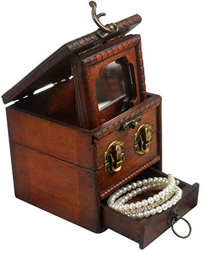 BONOOL Schmuckschatullen aus Holz, Retro-Schmucktruhe mit Spiegel, tragbarer Reise-Schmuck-Organizer für Damen und Mädchen, Schmuckkästchen für Damen