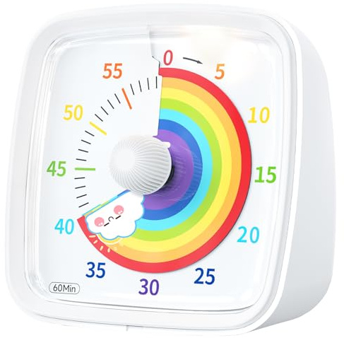 Yunbaoit Visueller Timer für Kinder & Erwachsene, 60 Minuten Regenbogen Countdown Timer mit Stummer Flash Funktion, Zeitmanagement Tool für Klassenzimmer, Haus, Küche, Büro (Weiß)