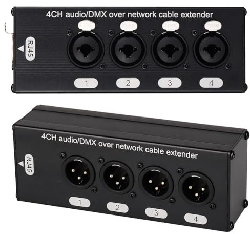 RIYAN 1Pair 4-Channel 3-Pin XLR or 6.3Mm Audio and over Network Cable Extender, Network Extender; DMX512 Network Signal Extender Male+ Female