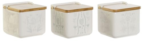 DKD Home Decor Salero con Tapa Azul Blanco Verde Lila Bambú Scandi 750 ml 14 x 12,5 x 12 cm (3 Unidades)