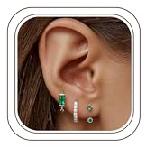 JeweBella 3 Paar Ohrringe Silber 925 Set für Damen 14 Karat Vergoldet Kleine Ohrstecker 925 Set Stapelbar Zirkonia Ohrstecker Creolen Ohrringe Set für Mehrere Piercings