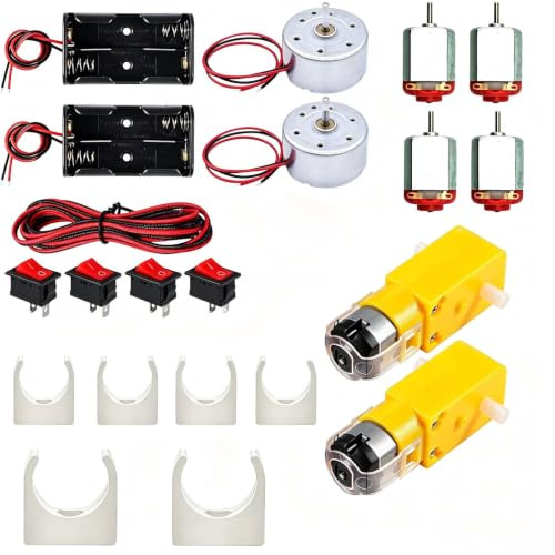 VISSQH Mini Motors Kit, Micro DC Motor, with AA Battery Holder, Motor Mounting Bracket, Boat Rocker Switch, Extension Cable,for DIY Educational Physics Experiment
