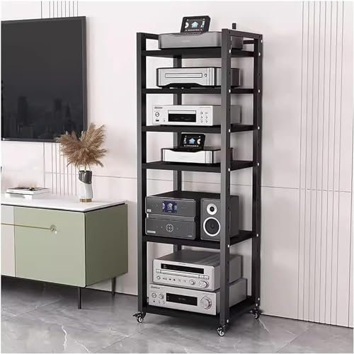 audio rack hifi regal Eckregal für AV-Medienständer mit 5/6/7/8 Ebenen, schwarzer Medienständer für Audio zur Aufbewahrung von Kabelboxen/Spielekonsolen, Plattenspielerschrank mit Metallrahmen für Unt