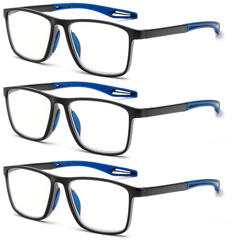 MMOWW 3er-pack Lesebrille Herren Damen Sportliches - Anti-blaue Ultraleicht TR90 Rahmen Computerbrille Arbeits Lesehilfe (Blau, +1.5)