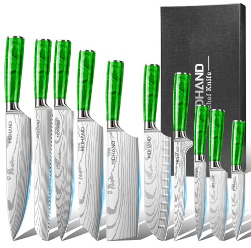 MDHAND Set de Couteaux de Cuisine,Couteaux de Cuisine 10 pièces tranchants en acier inoxydable avec manche ergonomique,Set cadeau parfait pour les cuisiniers professionnels et débutants