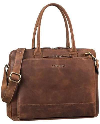 STILORD Nola Shopper Tasche Damen Leder Groß Laptoptasche 13.6 Zoll Arbeitstasche Frauen Aktentasche Vintage Umhängetasche Businesstasche Schultertasche Echt-Leder-Tasche Farbe:schwarz