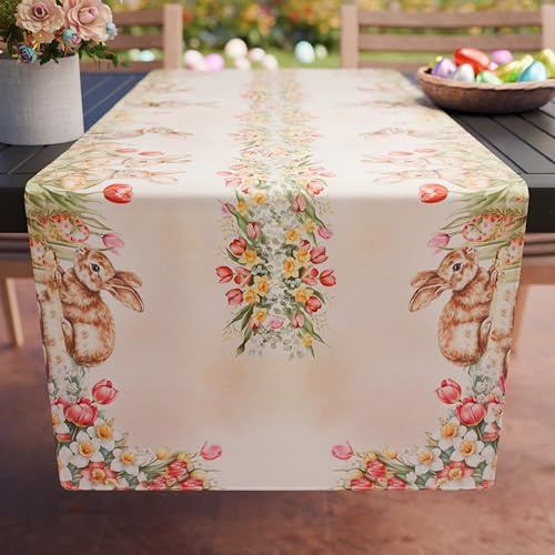 PETTI Artigiani Italiani - Accessori Tessili da Cucina, Runner da Tavolo Elegante di Pasqua 40x140 cm in Microfibra, Tovaglia Tavola in Stampa Digitale Tulipani, 100% Made in Italy
