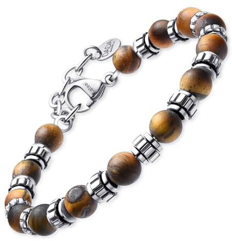 Dada Gioielli - Herrarmband i natursten, 6 mm, Onyx, sodalit, tigeröga, grå obsidian, grå jaspis, turkos - mycket slitstarkt armband som alltid kan bäras, Taglia Unica, Rostfritt stål, Ingen ädelsten