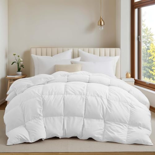 UNIKOME Couette 80/90-135x200cm pour Toutes Les Saisons, garnissage en Plumes et Duvet d'oie provenant des Hautes latitudes, Couette légère et Douce, 100% Coton, Lavable en Machine (Blanc)