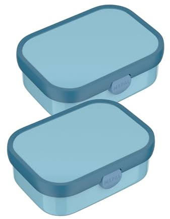 Mepal - Lunchboxen Campus 2er Set - Bento Lunchboxen für Kinder - Brotdosen mit Bento-Fach & Gabel - Meal Prep Box mit Clip-Verschluss - Spülmaschinenfest - 750 ml - Cool blue