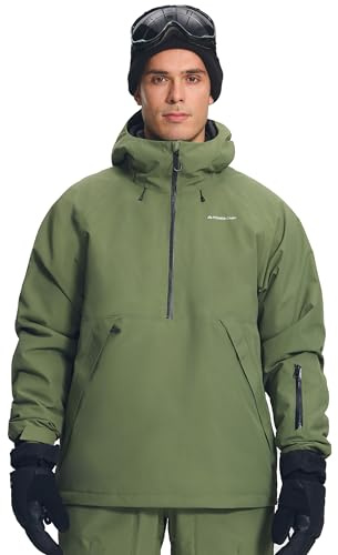 Pioneer Camp Semi-Front Skijacke Herren – Wasserdichte Winterjacke für Ski & Snowboard, Winddicht, Atmungsaktiv, mit Abnehmbarem Schneerock, Verstellbarer Kapuze, Armeegrün, XL