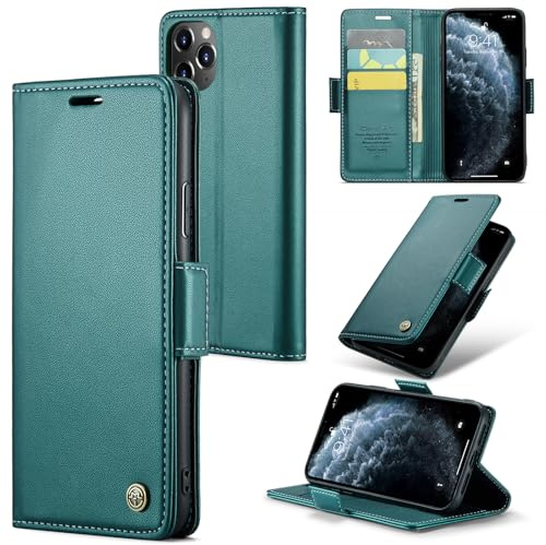 Rerzoiro Handyhülle für iPhone 11 Pro Max Hülle, Premium PU Lederhülle Klappbar Flip Case [RFID Blocker] Tasche Magnet Kartenfach Klapphülle Schutzhülle für iPhone 11 Pro Max, Türkis