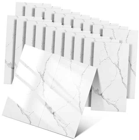 jojofuny 40 feuilles Panneaux Muraux Adhésifs Étanches Effet Marbre Décoratifs Autocollants pour Cuisine et Salle de Bain Revêtement Mural Facile à Poser sans Outils