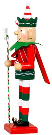 FANSHINUO Figura de cascanueces de elfos hecha a mano de madera con bastones de caramelo para decoración de mesa de Navidad en casa, oficina