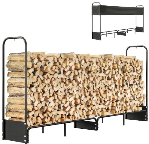 Outsunny Kaminholzaufbewahrung für den Außenbereich, 260 x 38 x 118 cm, Kaminholzschuppen mit wasserdichter Abdeckung 600D Oxford, Traglast 300 kg, Kaminholzständer, ideal für Holzaufbewahrung im