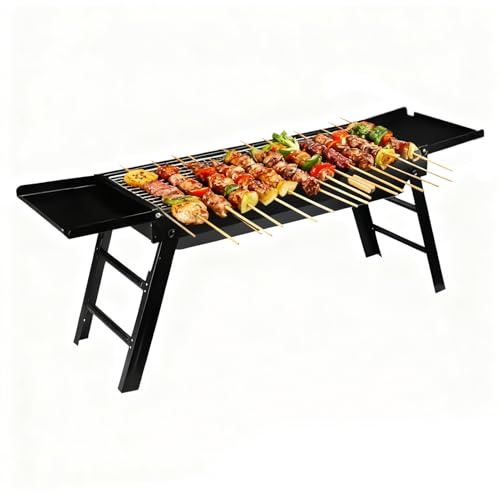 Ranley Parrilla de carbón portátil – Estufa extraíble – Parrilla al aire libre con bandejas laterales – para acampar al aire libre, apartamento, balcón, playa, cocina, picnic, viajes
