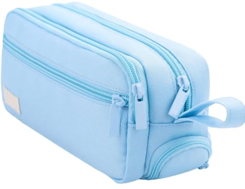 AWJUWHBJ Estuche para lápices estético, organizador escolar para gomas de borrar, marcadores, tijeras, bolsa multicapa, estética, simple bolsa, azul claro