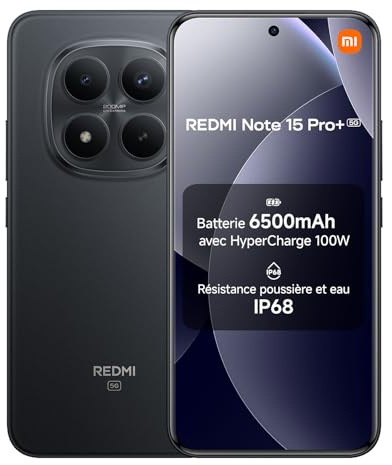 XIAOMI Redmi Note 15 Pro+ 5G, Smartphone 8+256 GB, Massive 6500mAh Battery, IP66/IP68, New 200MP Camera, 6.83 AMOLED Display, Black, Warranty 2 years, Charger Not Included