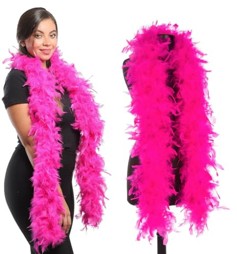 DOKRIN Boa,Strisce di piume di tacchino rosso rosa 2M/Sciarpa di piume grande, adatte per decorazioni nuziali e confezioni fai da te per bouquet