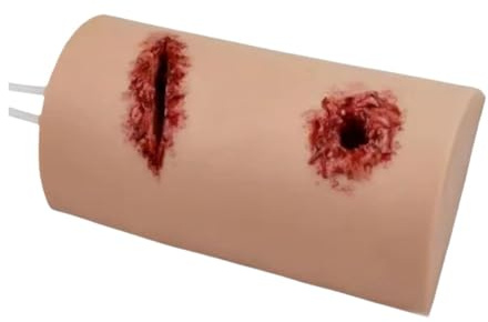 Sårpackningstränare, sårvårdsmodeller, blödningskontroll och blödningsstoppmodell, lacerationssimulatormodell, simulering av sårblödning, första hjälpen-utbildning, sutureringsövningar.