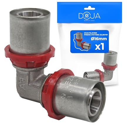 DOJA Barcelona Codo Multicapa Ø16-16mm - Fácil Instalación - Codo Igual para Racor Tubo Piezas Multicapa, Enlace Estanco y Sólido, Cumple con Normativa, para Agua Fría, Caliente y Calefacción