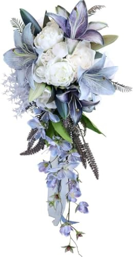 KFGISD, 11,8 Zoll große lila Lilien-Wasserfallblumen zur Brautverlobung, handgefertigte Seidenblumen, geeignet for Hochzeiten, Partys, Heimdekoration ，Brautstrauß