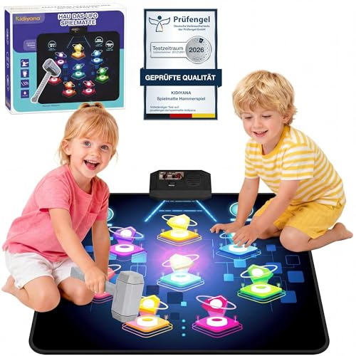 Kidiyana Schlag Spielmatte elektronisches Hammerspiel für Kinder und Erwachsene, Reaktionsspiel mit 8 Spielmodi & 24 Level, Klopfspiel ab 3 Jahre mit Musik & Licht, UFO