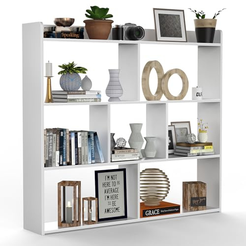 Oyajia Bücherregal, Regal, Würfelregal, Standregal, 8 offene Fächer, Aufbewahrungsregal, W97,5 x T16 x H90 cm, für Wohnzimmer, Schlafzimmer, Arbeitszimmer, Büro, weiß