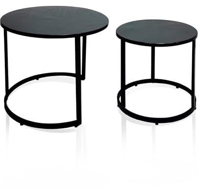 KHG Garten-Beistelltisch 2-teilig in anthrazit aus Stahl, für Wohnraum | runder Couchtisch ineinander stellbar, 5 kg belastbar, wetterfest UV-beständig, 60x52x60 cm, stabil und pflegeleicht