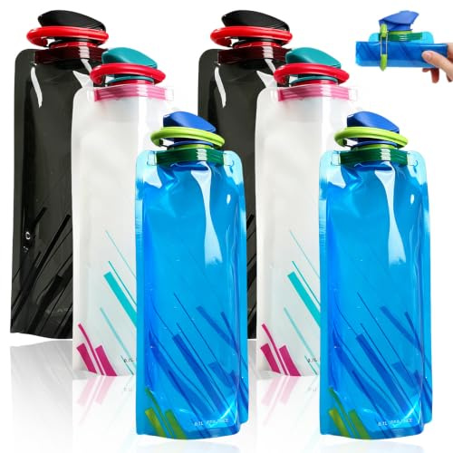 Botella de Agua Plegable para Running,6 Piezas Botella de Agua Plegable Deportiva 700ml,Botellas Plegables,Botellas de Aguas Plegables,con Mosquetón,Para Deportes al Aire Libre,Campamento,Ciclismo