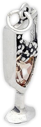 Charm Verre de Champagne en Argent 925/1000 et Cristal
