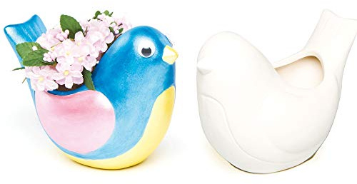 Baker Ross AG193 Ready To Paint Bird Ceramic Plant Pots, For Kids To Decorate and Display (Box Of 4)
