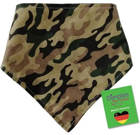 Dimples Camouflage Hundehalstuch grün schwarz - Dreieckstuch Bandana im Armylook für Hunde und Katzen - Geschenk für Rüden - Tarnfarben - Halstuch - Geschenk - Handgemachtes Hunde Accessoire 60cm