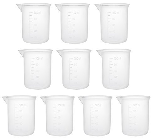 sourcingmap Measuring Cup 100ml PP Plastic Graduated Beaker Transparent for Lab Kitchen liquids 10pcs