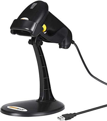 WoneNice Barcode Scanner USB Laser Wired Handheld Bar Code Scanner Reader with Stand, Black