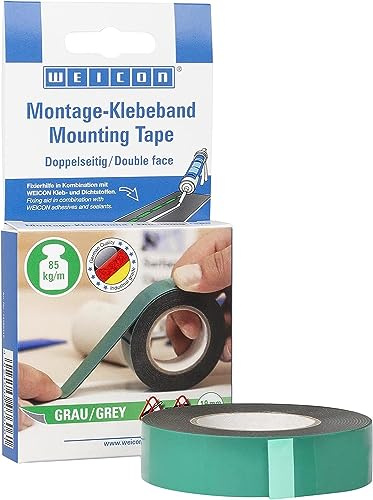 WEICON Montage-Klebeband grau, 3 Meter, doppelseitiges Klebeband, extrem starker Halt auf PE und PP | Montageband extra stark, doppelseitiges Klebeband, haftstark, für Schilder, Leisten und Profile, Hybridkleben
