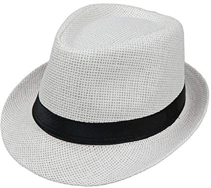 JOYKK Kinder Strohhut Sommer Strand Jazz Panama Trilby Fedora Hut Gangster Mütze Im Freien Atmungsaktive Hüte Mädchen Jungen Sonnenhut - B # Weiß