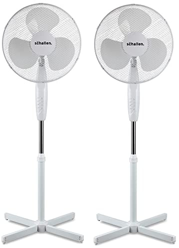 Schallen 2 x 16 Electric Modern Oscillating Floor Standing Tall Pedestal Air Cooling Fan (White)