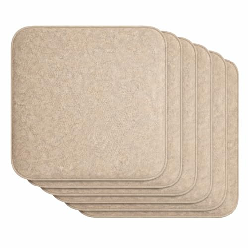 Brandsseller Lot de 6 Coussins d'assise en Feutre 35 x 35 x 2 cm – Galettes de Chaise carrées et Robustes pour l’intérieur et l’extérieur, Assise rembourrée Confortable - Beige