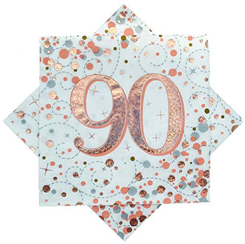 OAKTREE UK 635852 Oaktree Sparkling Fizz 90th Rose Gold 33cm x 33cm 3-lagige Servietten 16pcs
