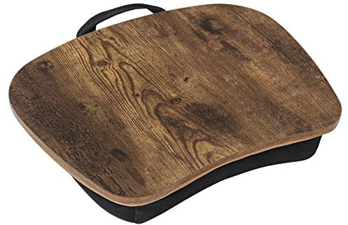 SONGMICS Table d'ordinateur Portable avec poignée, Coussin, 15,7 x 12,6 x 3,1 Pouces, Marron Rustique ULLD109B01