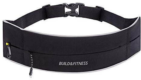 Build & Fitness Laufgürtel mit YKK Reißverschluss - Verstellbare Taillenweite, Schlüsselclip - Passt für Alle Smartphones, Schlüssel, Karten - Bauchtasche Damen und Herren - Laufen, Walken, Sport