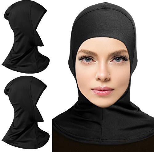 Geyoga Modal Hijab Cap for Women Adjustable Muslim Stretchy Turban Full Cover Shawl Cap Full Neck Coverage(Black)