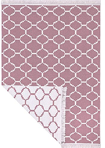 Fashion4Home Teppich Kurzflor - Boho Kelim Teppich, Wohnzimmerteppich, Schlafzimmer und Küchenteppich, Teppich Läufer, Flur Teppich, Kinderzimmerteppich Morocco-Altrosa-Weiß, Grüße: 120x170 cm